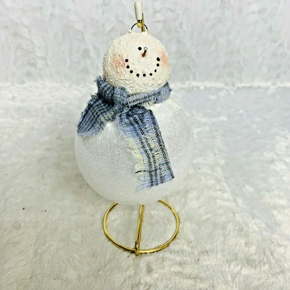 Hanging Snowman Christmas Ornament on Gold Stand - Picture 2 of 8
